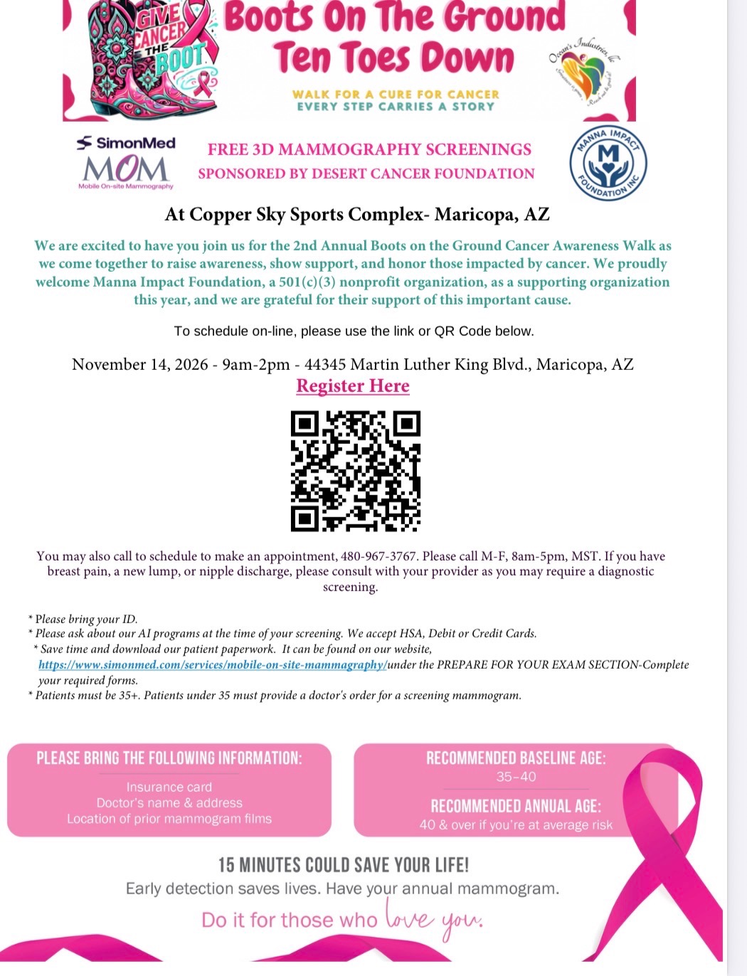 Free 3D mammography screening details flyer with scheduling information